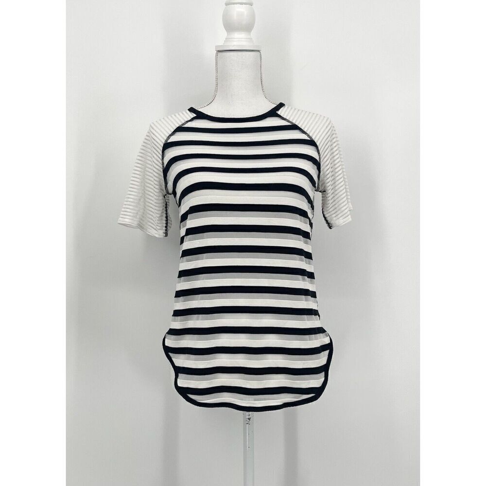 Derek Lam 10C X Athleta Mesh Striped Raglan Tee White Black Gray Womens Size XS